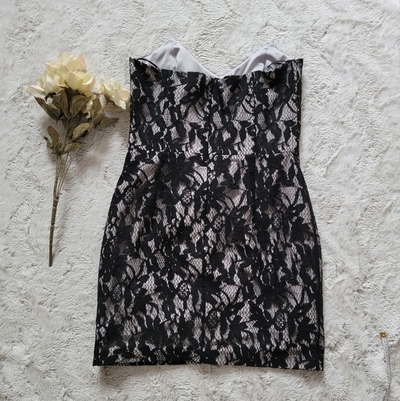 Mason Black Lace Overlay Strapless Mini Dress Bust Wire Boning Dress Size 4 - Picture 9 of 13